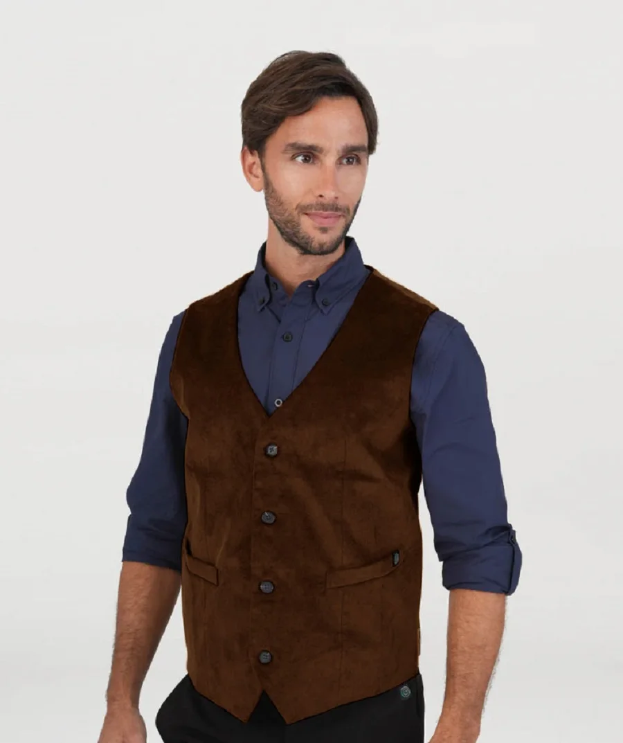 

Men's corduroy vest V-neck single breasted slim fit steam punk vest casual warmth formal business vest 2024 autumn/winter