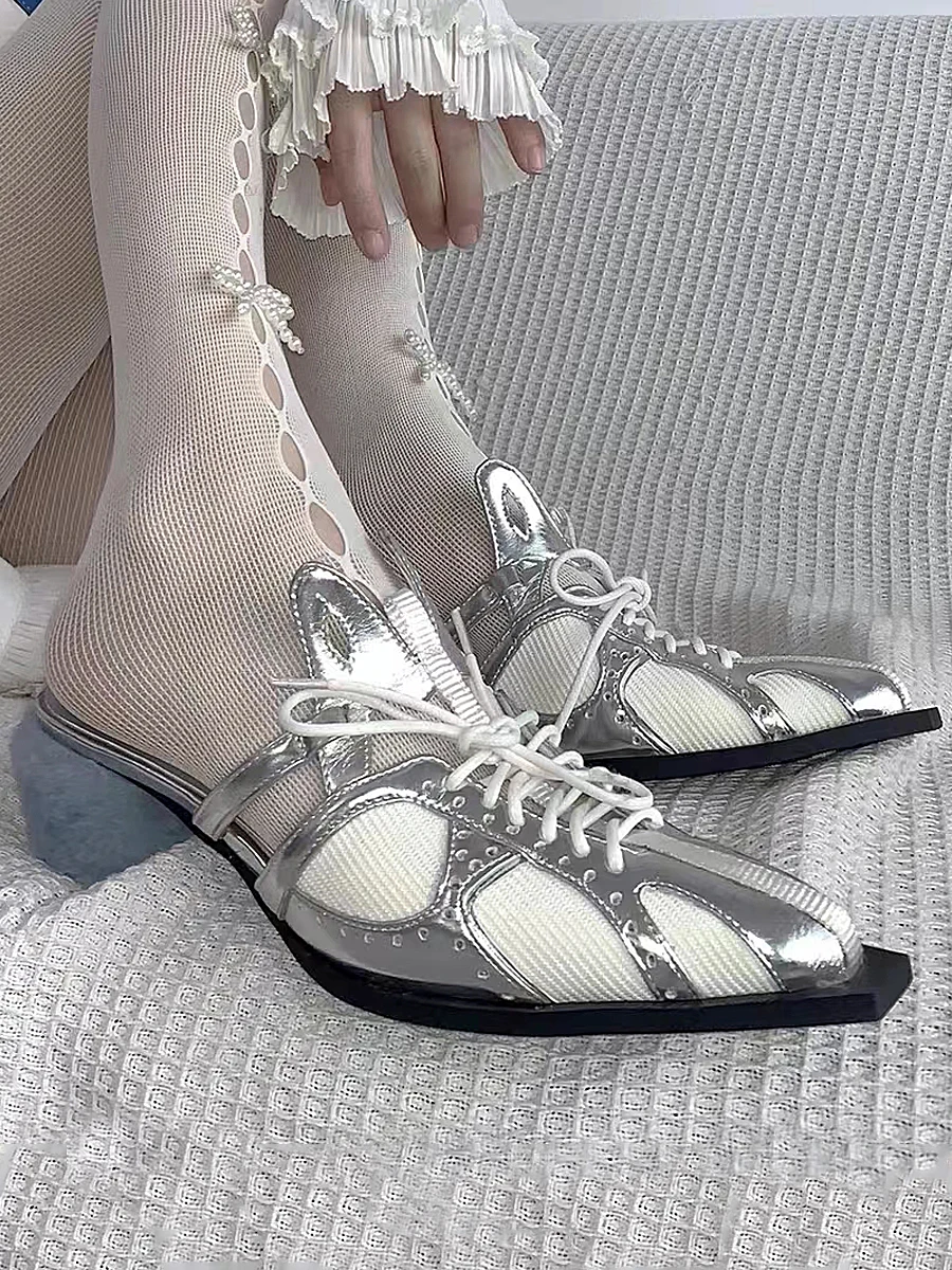 

Patchwork Fashion Women Sandals Pointed Head Slingback Slippers Square Heel Shoes Girls Lace-up Zapatos Mujer