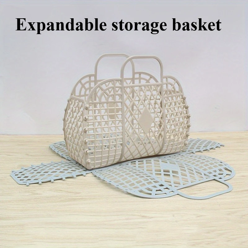 1PC Fashion Foldable Storage Basket, Cosmetics Storage Basket, Bathroom Storage Basket, Hollowed Out Storage Basket, Beach Bag