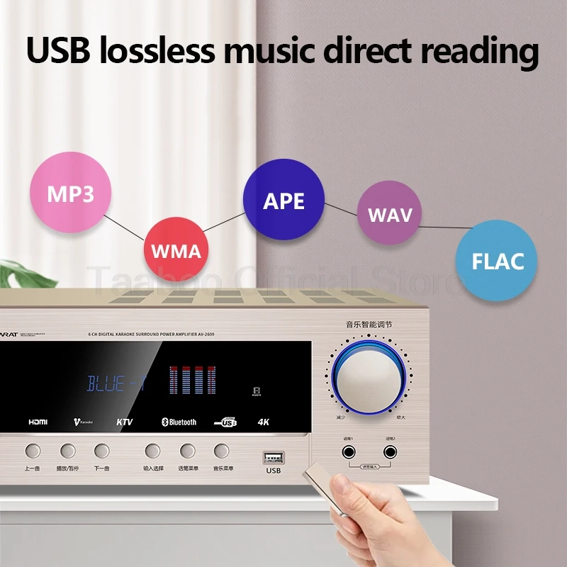 1500W High Power 5.1 Professional Sound Amplifier Household Multifunction HiFi Audio Amplifier Supports for Bluetooth/HDMI/USB