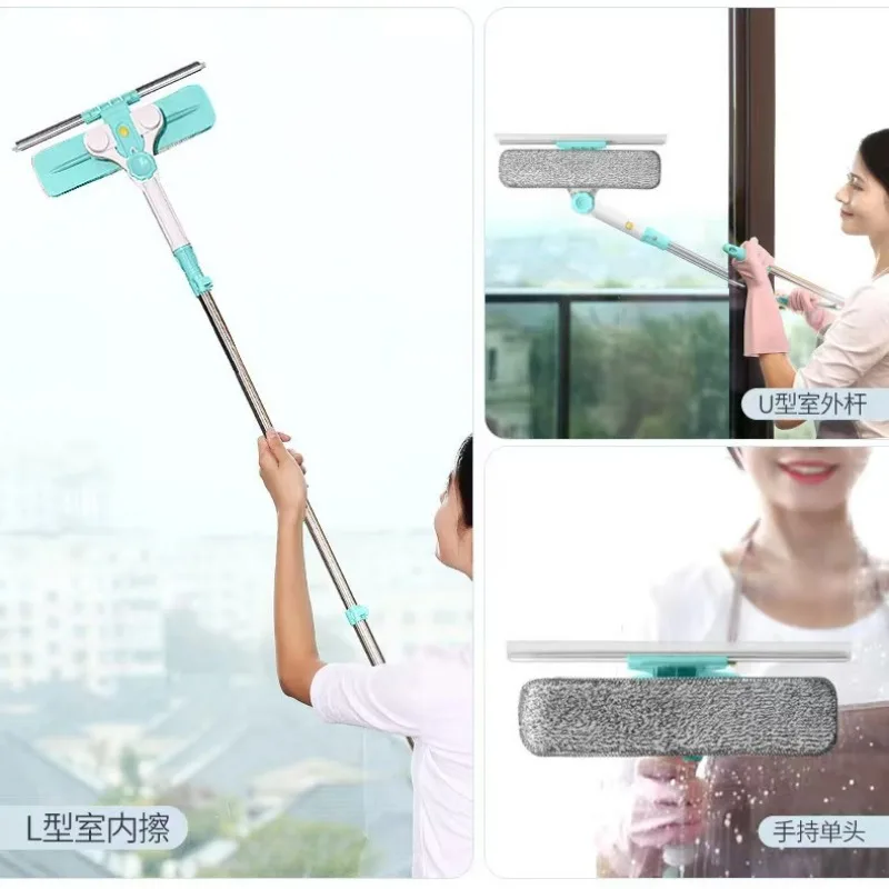 Extendable Window Glass Cleaning Household Tool High Building Retractable Pole Washing Dust Cleaner Brush Dry Wet Scraper Wiper