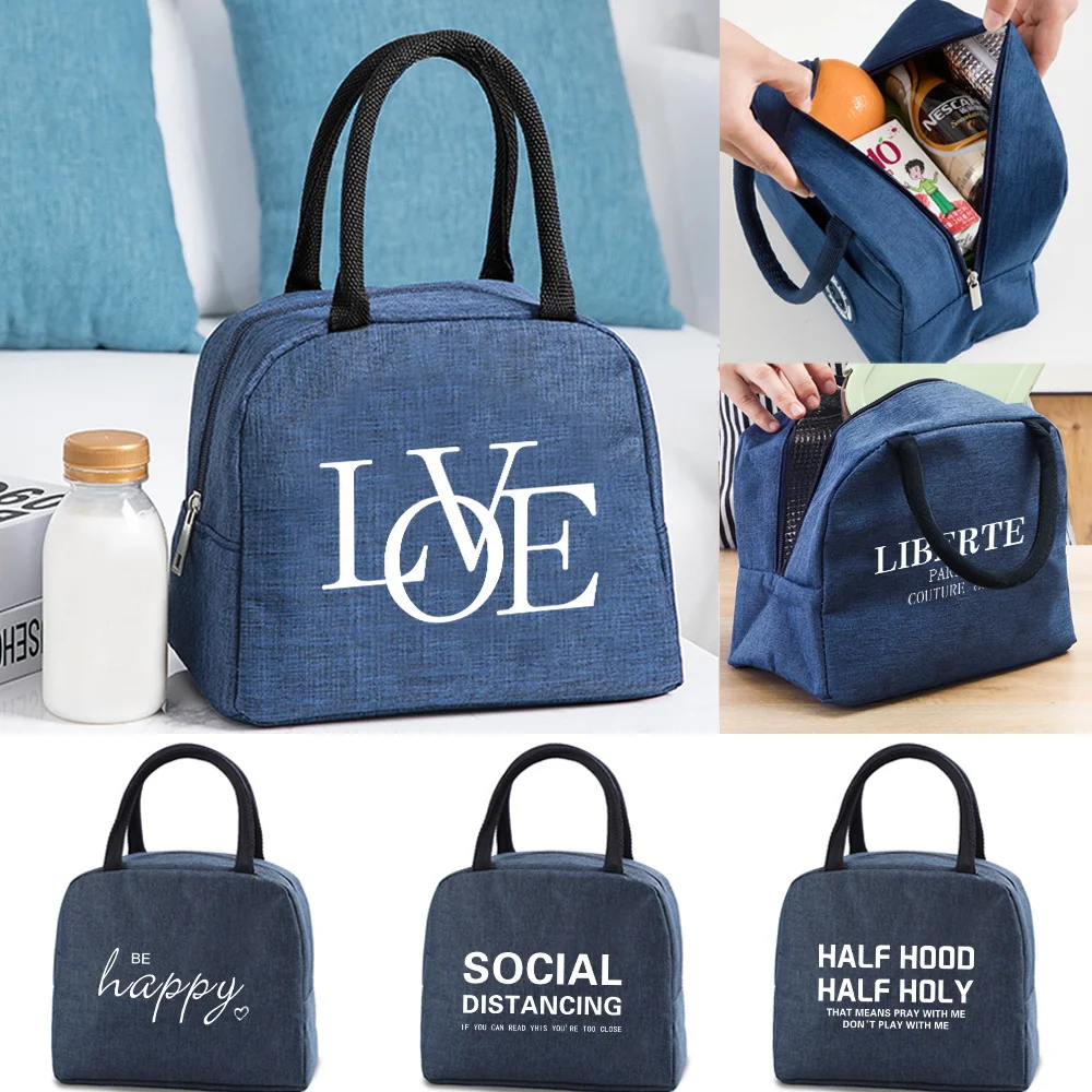 Insulated Lunch Bag for Women Cooler Bag Portable Lunch Box Ice Pack Tote Kids Picnic Case Food Bags for Work Text Pattern text pattern lunch bag for women men kids insulated cooler bag thermal bag portable lunch box ice pack tote food picnic bags