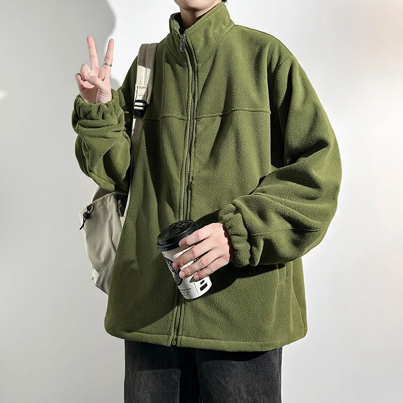 

Autumn New Granular Fleece Soft Coat Men's Loose Windproof Turtleneck Jacket Korean Fashion Solid Color Oversize Coat Street 5xl