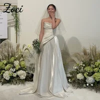 Zoci Elegant Strapless Korea Wedding Dresses Soft Satin Pleats V Neck Photos Shoot Dress Customized Backless Corset Bridal Gown 1