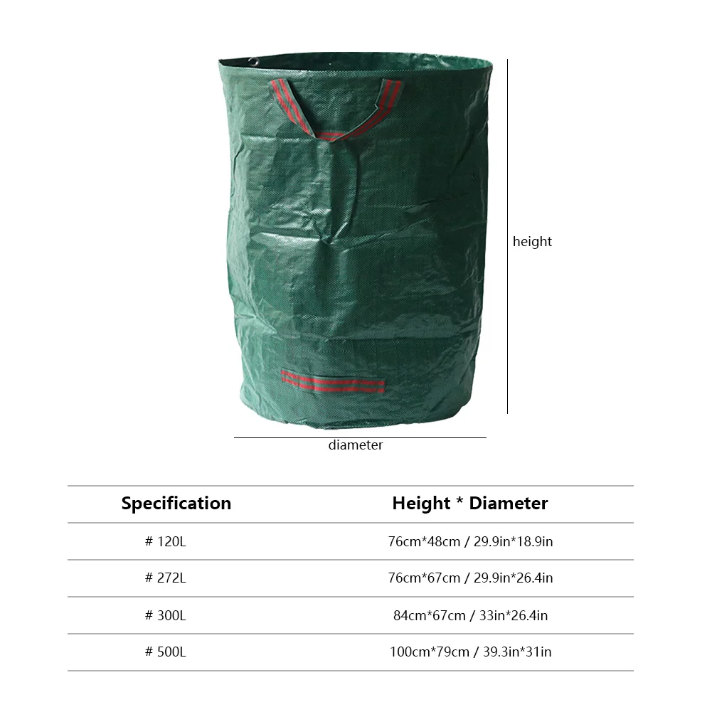 Garden Waste Bag 500L/300L/120L Garden Waste Bag Durable Reusable Yard Leaf Weeds Grass Container Storage Bag Foldable Garbage Waste Collection