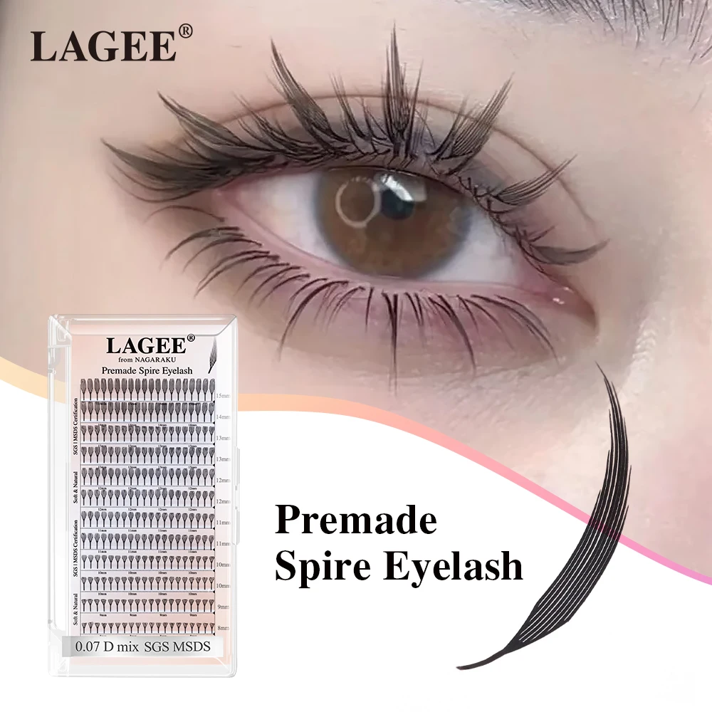 LAGEE Premade Spire Eyelash Extension Bundle Volume Fan Manga Wing Lashes from NAGARAKU Plume Spike Cluster Comic Anime Wet Set