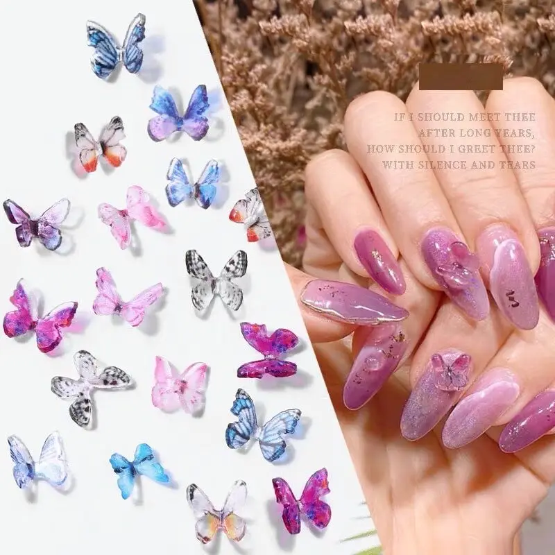 8Pcs 3D Fly Moving Butterfly Nail Art Decorations- Crystal Butterfly Shaped  Aurora Rhinestones in 8 Styles Nail Glitter Jelly Ornaments Nails Art