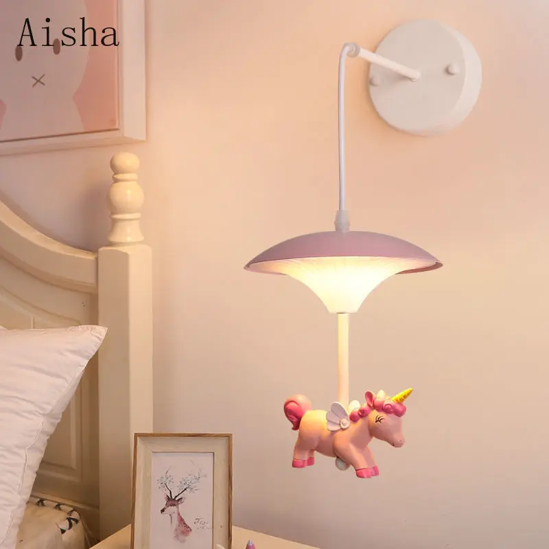 

Children's Room Wall Lamp Cartoon Unicorn Sconce Nordic Boys and Girls Bedroom Bedside Decoration Lamps LED Nursery Decoration