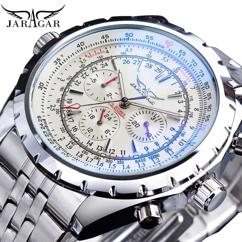 

Jaragar Three-Plate Six-Pin Automatic Mechanical Watch Men's Stainless Steel Business Strap Calendar Week Luminous Pointer