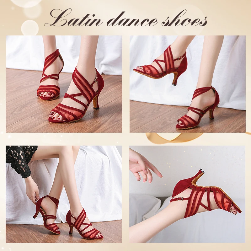 Latin Dance Shoes Women Ladies Jazz Tango Ballroom Suede+Mesh Dancing Shoes Fish mouth Breathable Sandals Exercise 5cm/6cm/7cm 5