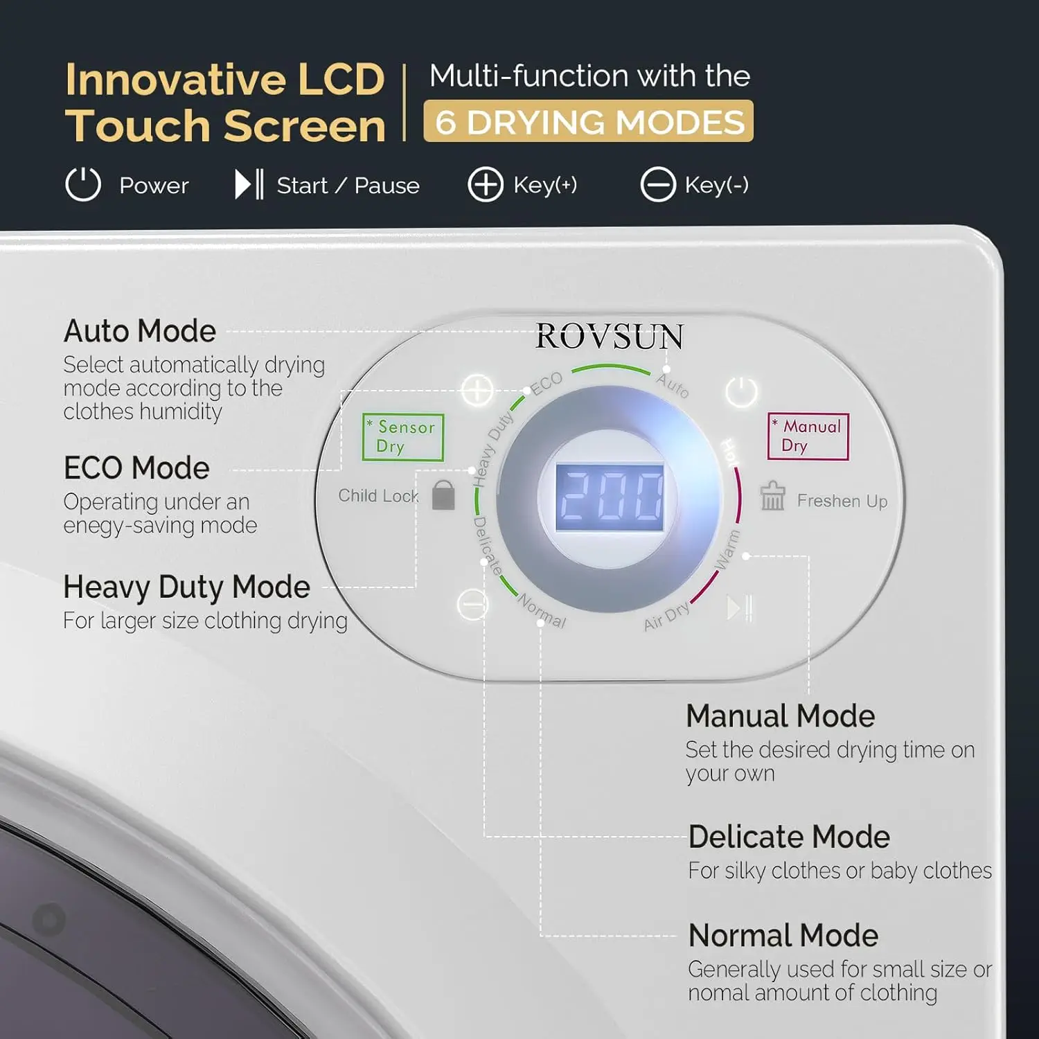 2.6 Cu.Ft Portable Clothes Dryer 1400W Fast Drying Front Load Tumble Laundry Dryer with Stainless Steel Tub LCD Control Panel