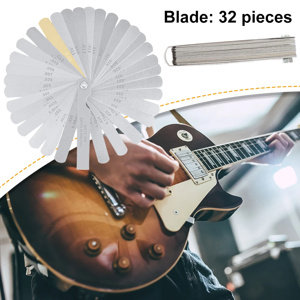 32 Blades Metric Filler 0.0015-0.035inch/0.04-0.88 Mm Measure Tool Feeler Gauge Set for Guitar Spark Plug Piston Measure