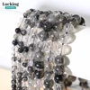 Rare Natural Black Rutilated Quartz Healing Crystal Beads For Jewelry Making DIY Handmade Accessories Strand 15" 1