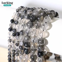 Rare Natural Black Rutilated Quartz Healing Crystal Beads For Jewelry Making DIY Handmade Accessories Strand 15" 1