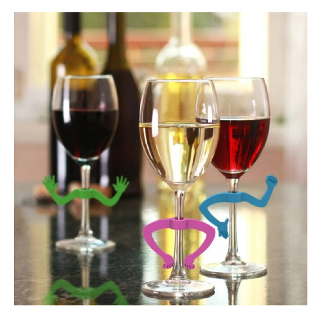 6pcs Palm Cup Marker Left and Right Hand Creative Silicone Funny Hand Dance Wine Glass Recognizer