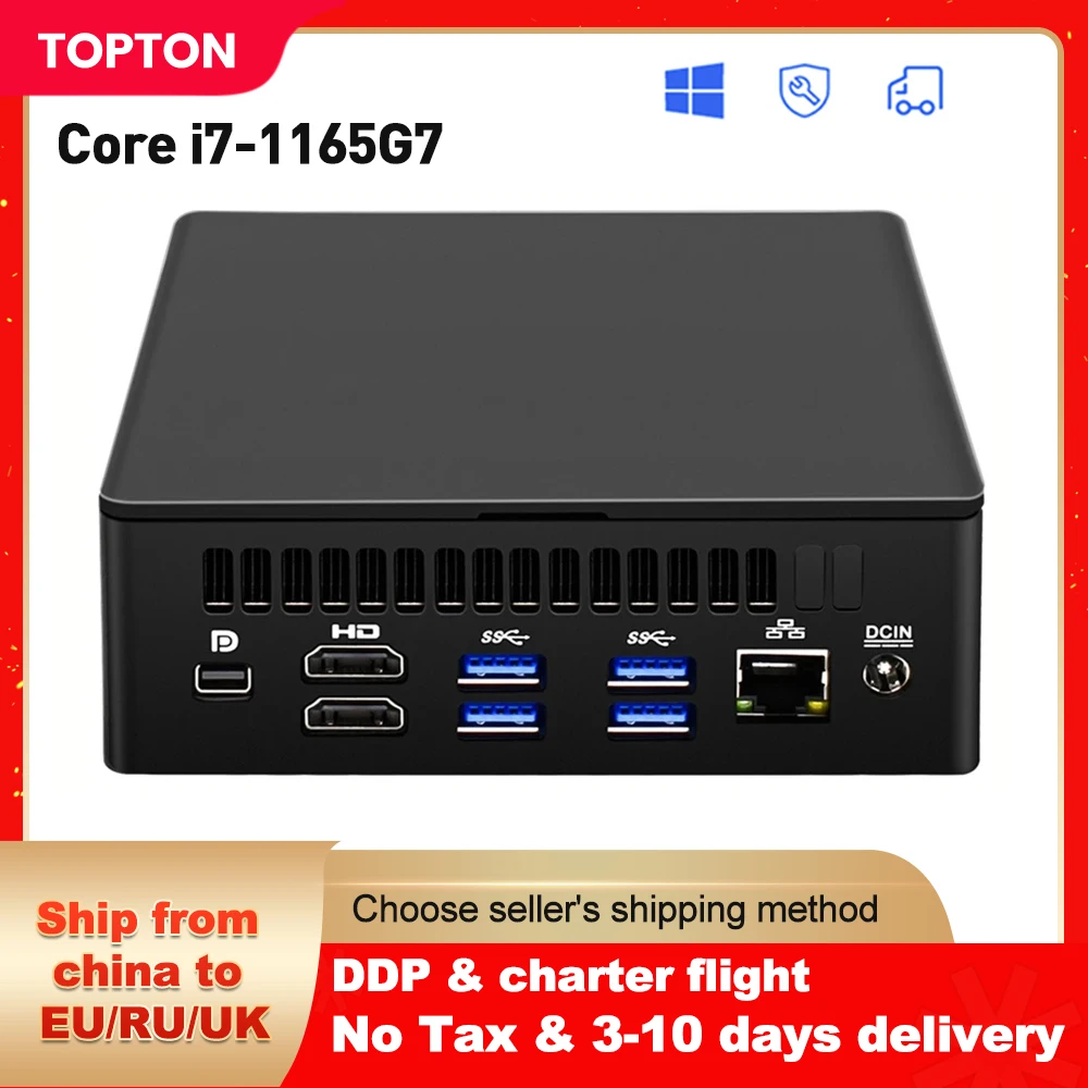 Компактный мини-компьютер Topton 11 поколения i7 i5 NUC 2 * HDMI DP 8K HTPC Thunderbolt 4 Windows 10/11 меньше