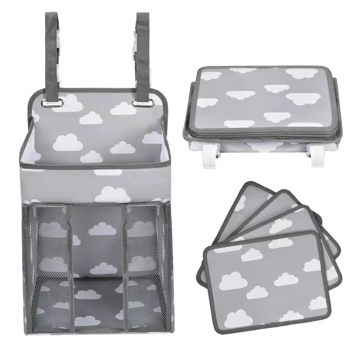 Multifunctional Crib Storage Bag Hanging Bag Cloud Print Cartoon Storage Bag Ready for Bedroom Folding Storage Hanging Bag 2