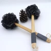 Black Bamboo Bath Loofah Sponge Body Scrubber Long Handle Wooden Bath Brush Mesh Foaming Ball Skin Clean Tool Bathroom Accessory 4