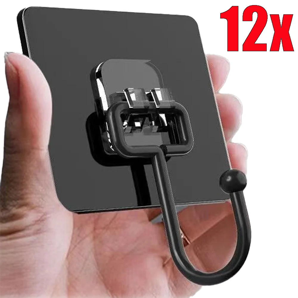

12/1PCS Black Traceless Strong Hooks 360° High Temperature Resistance Metal Hooks Key Coat Hanging Hanger Home Storage Accessory