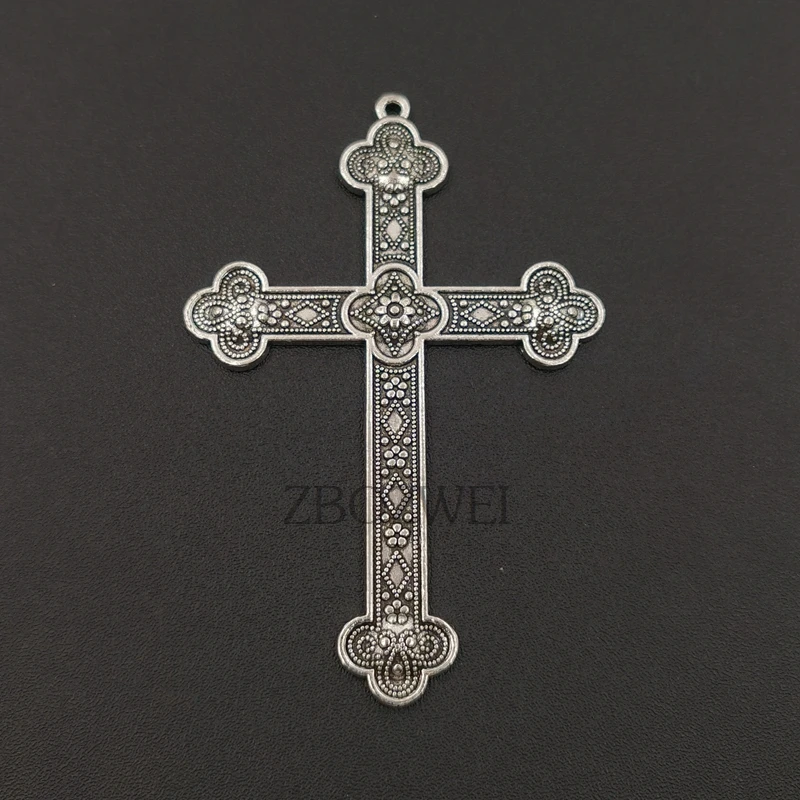 5pcs 80*54mm Silver Plated Large Christian Flower Cross Vintage