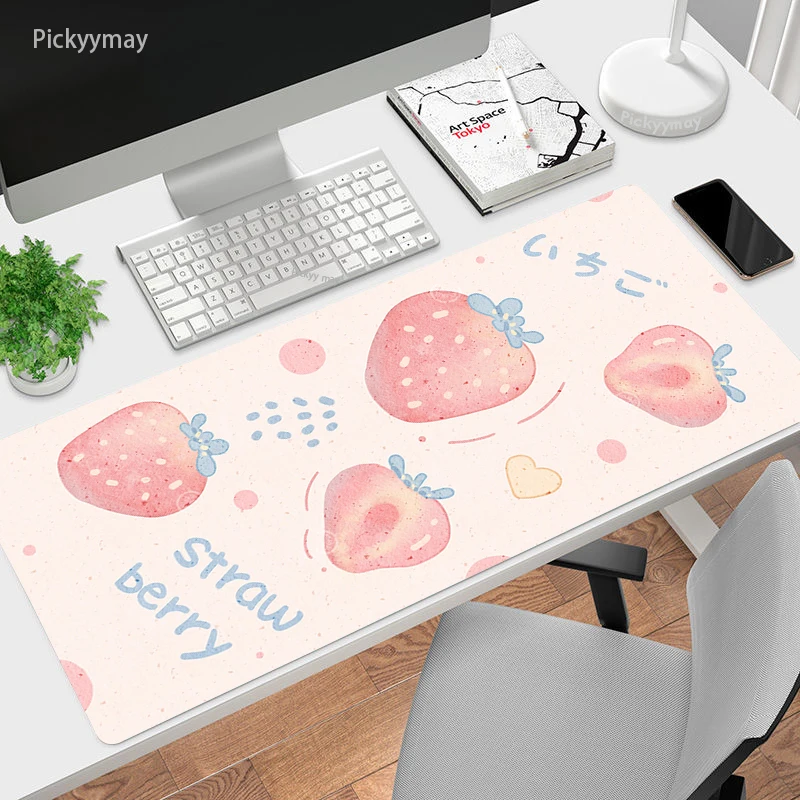 Tappetino Per Mouse Rosa Fragola Kawaii Grande Gamer Tappetino Per Mouse Grande Frutta Computer Mousepad Xxl Tappeto Superficie Tastiera In Gomma Tapp