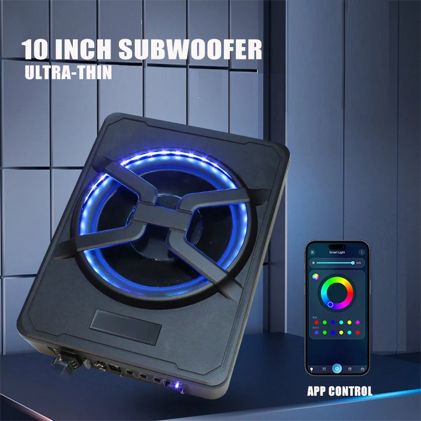 RUETERY 8 Zoll 600W Auto Subwoofer, Ultradünner Aktiv Subwoofer für