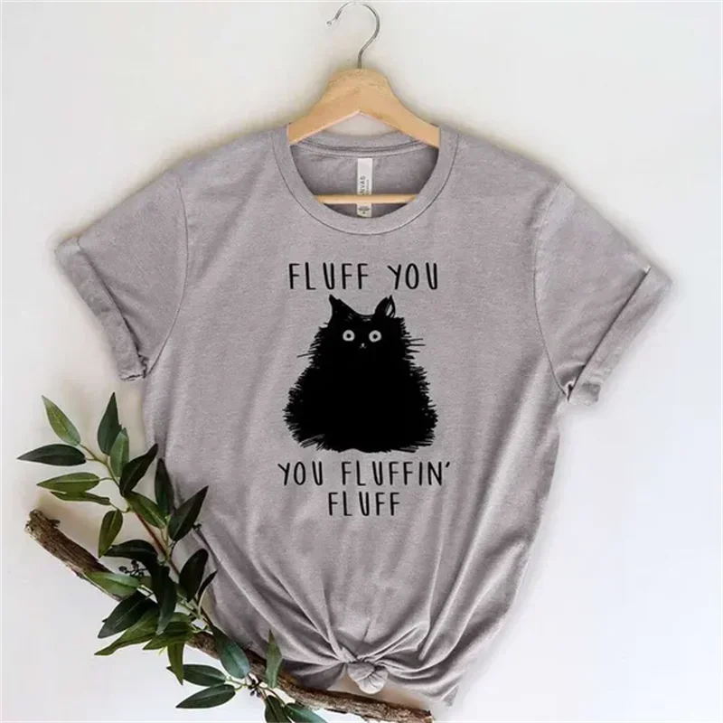 

Fashion T-shirts Short Sleeve 90s Trend Casual T-shirts Women Summer T Clothing Ladies Cat Fluff You Fluffin Fluff Graphic Tees