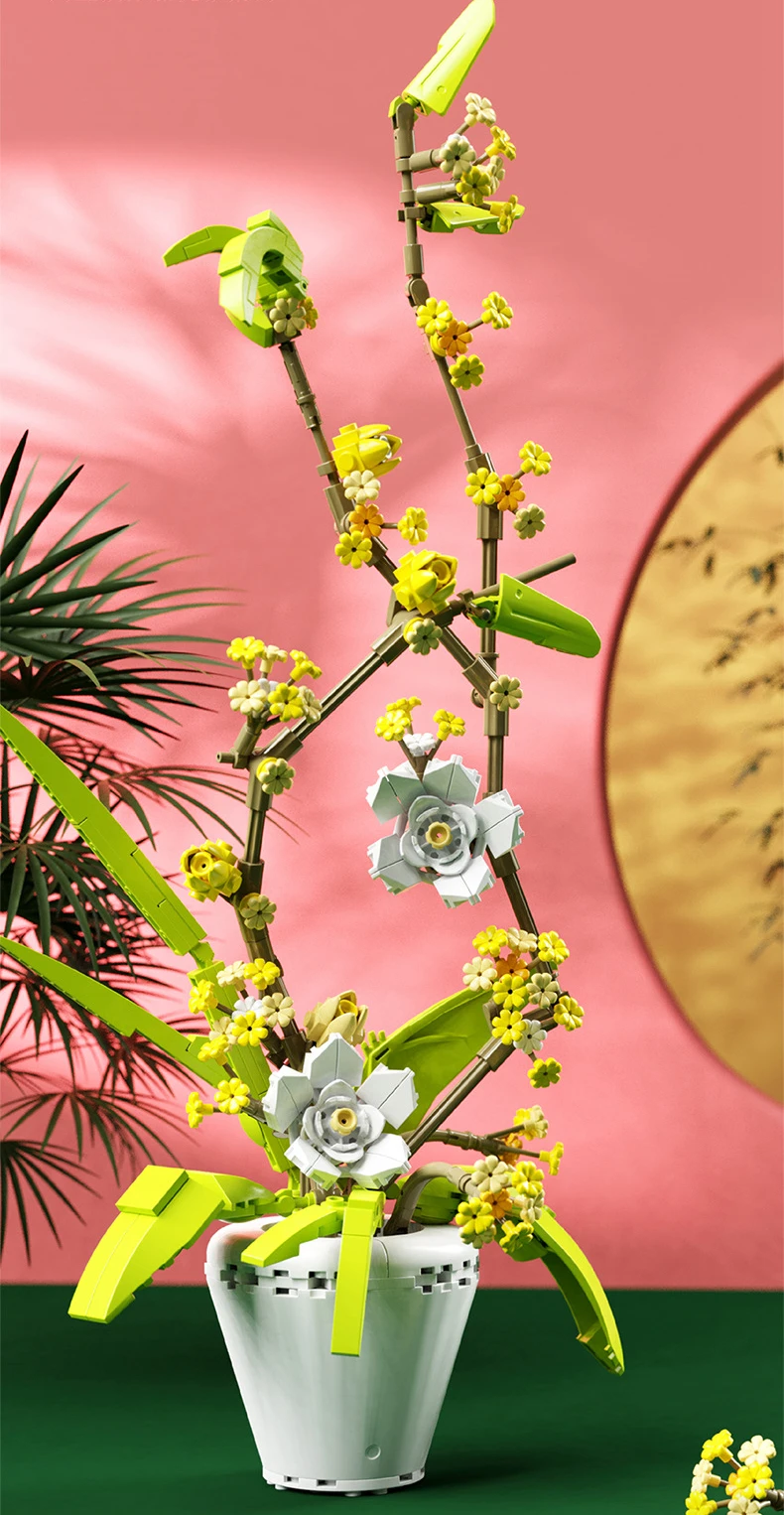 Building Block Flower Orchid Series Bonsai Girl Build Toy Flowers Adult Flower Arrangiation Assembly Toys For Gifts Aromaterapia