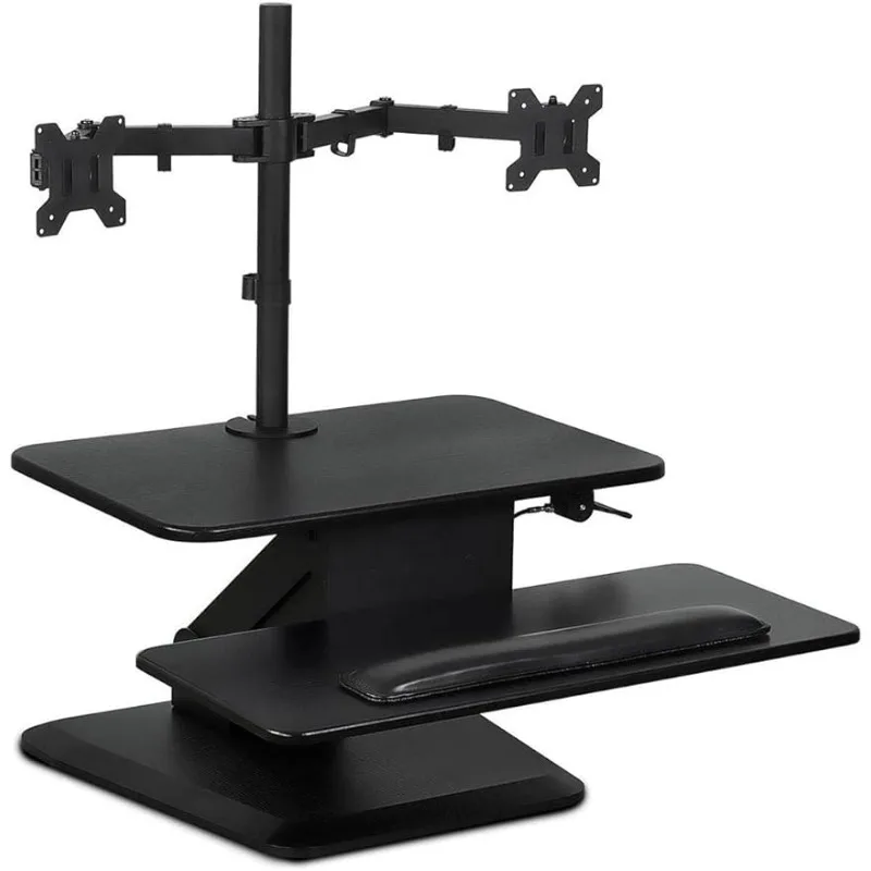 

Sit Stand Workstation Standing Desk Converter with Dual Monitor Mount Combo, Ergonomic Height Adjustable Tabletop Desk, Black