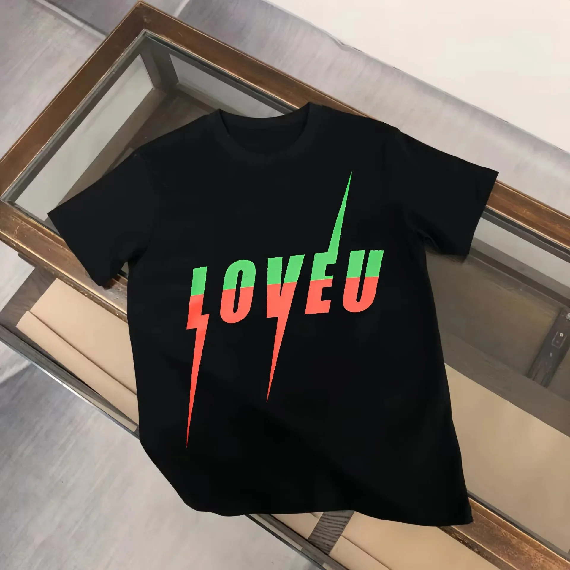 LOVEU 남성용 프린트 럭셔리 티셔츠, 멋진 디자이너 하이 퀄리티 코튼 티셔츠, 캐주얼 스트리트웨어 상의, 신상 브랜드 패션, 여름