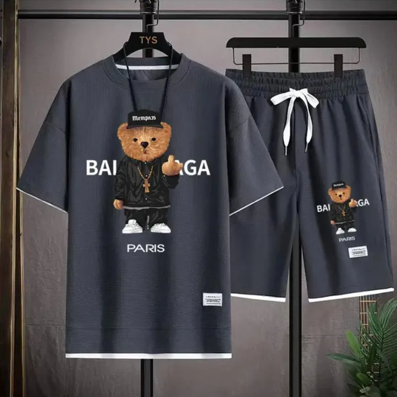 Spring and summer sports fashion jogging fitness men's sets top Short sleeve oversized T-shirt + casual shorts men's clothing