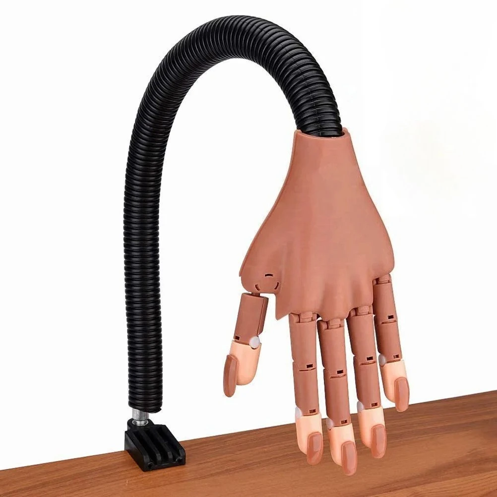 Practice Hand For Acrylic Nails Adjustable Flexible Nail Practice Hands Training Movable Nail Manicure Hand with 100 Nail Tips