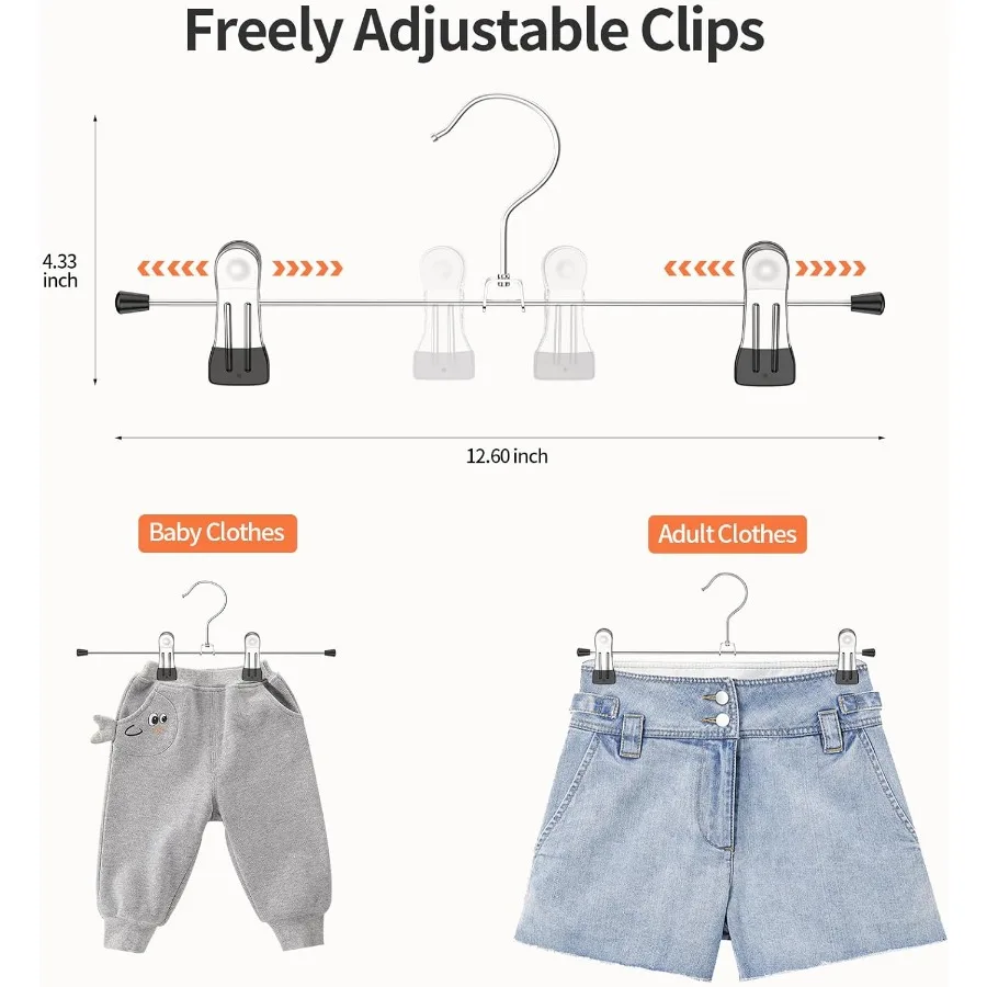 Pant Hangers 50 Pack Skirt Hangers with Clips Metal Trouser Clip for Shorts Heavy Duty Ultra Thin Space Saving Storage Solution