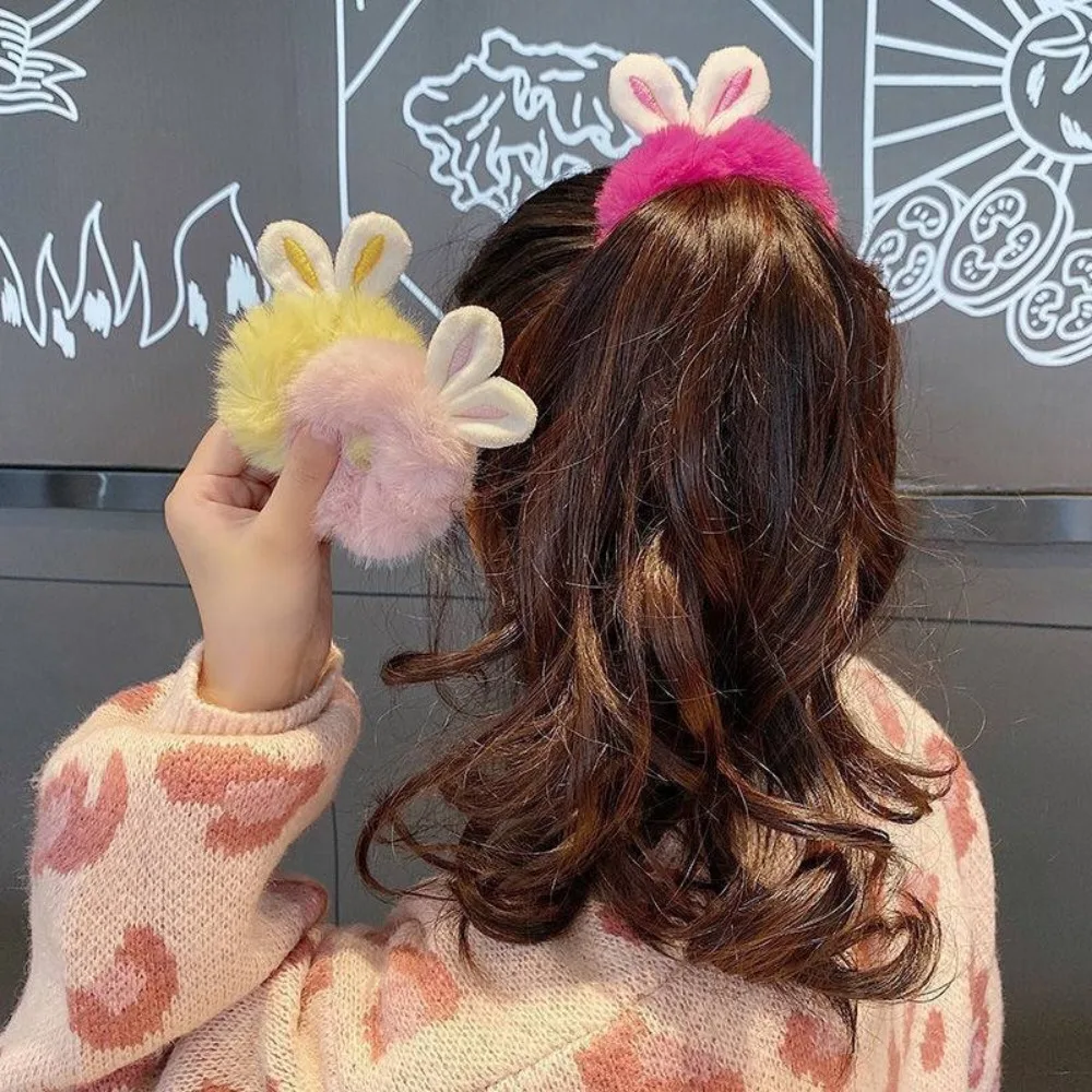 Niedliche Plüsch-Haarbänder für Babys, Cartoon-Hasenohren, elastisches Haargummi für Mädchen, Kawaii-Gummiband, Kinder-Haarring, Haar-Accessoire – Detail 5