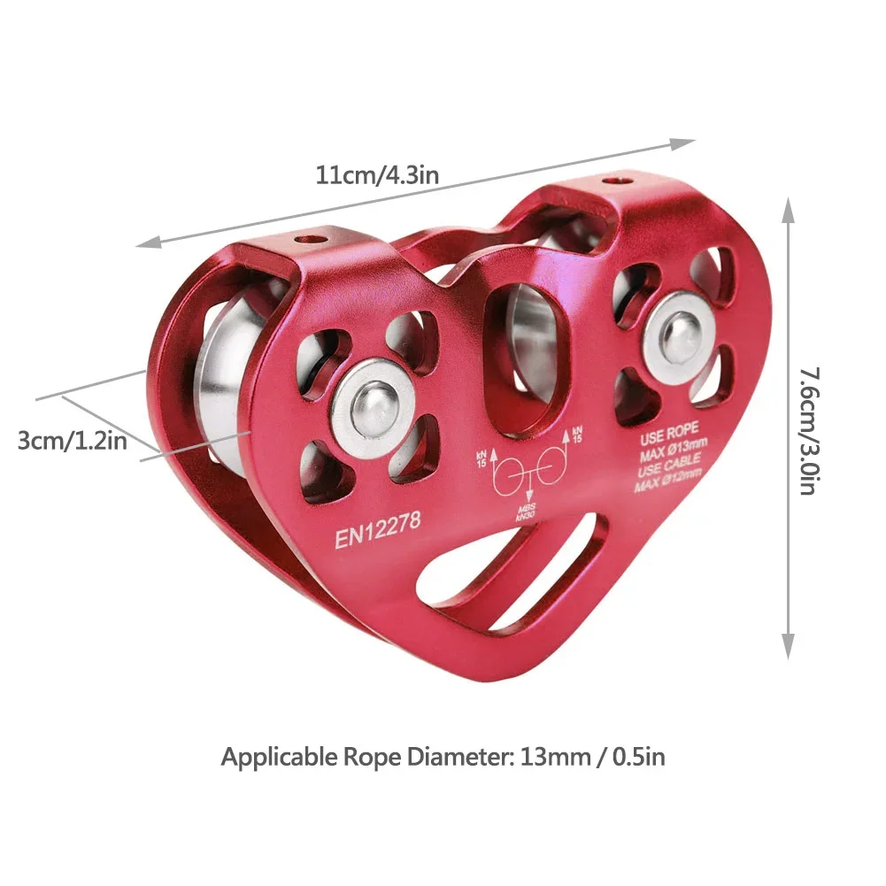 30KN Climbing Dual Pulley Aluminum Zip Line Pulley Large Load Bearing Rock Climbing Equipment
