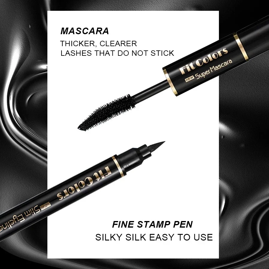 2 in1 Stamp Liquid Eyeliner and Black Mascara Set Water Proof Double-ended Eye Corner Wing Seal Liner Pen Makeup Women Cosmetics 2