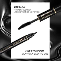 2 in1 Stamp Liquid Eyeliner and Black Mascara Set Water Proof Double-ended Eye Corner Wing Seal Liner Pen Makeup Women Cosmetics 2