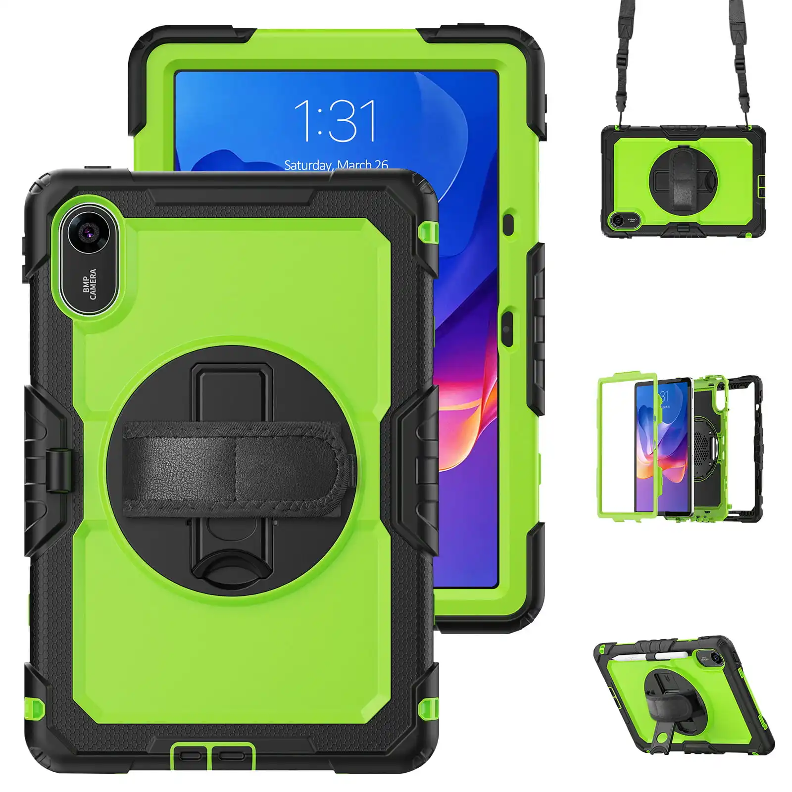Ultimate Shockproof Case with 360° Rotating Stand & Shoulder Strap – Full Protection