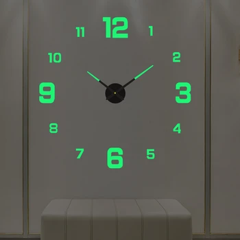 Grande orologio da parete 3D Orologi da parete classici luminosi Orologio digitale fai da te Orologi da parete Adesivi Orologio silenzioso per il tavolo del soggiorno di casa 1