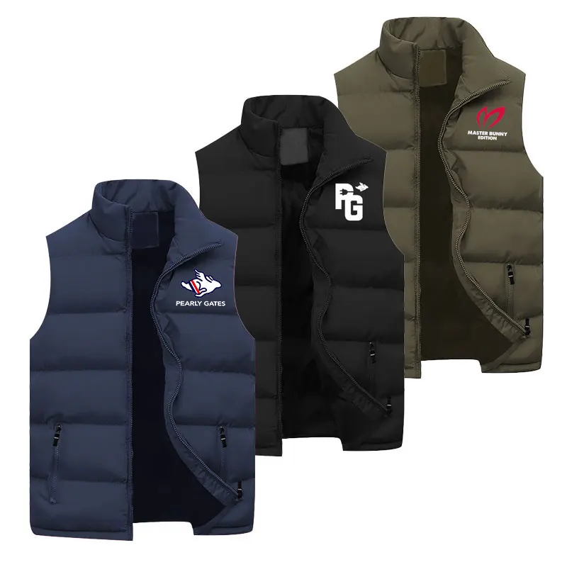 Men Golf Brand Print Down Vest Sportswear Coat Men's Warm Windproof