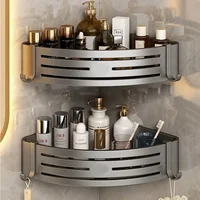 1-2PCS Shower Corner Shelf with Hook Towel Bar No Drill Space Aluminum Shower Storage Rack Bathroom Organizer 1