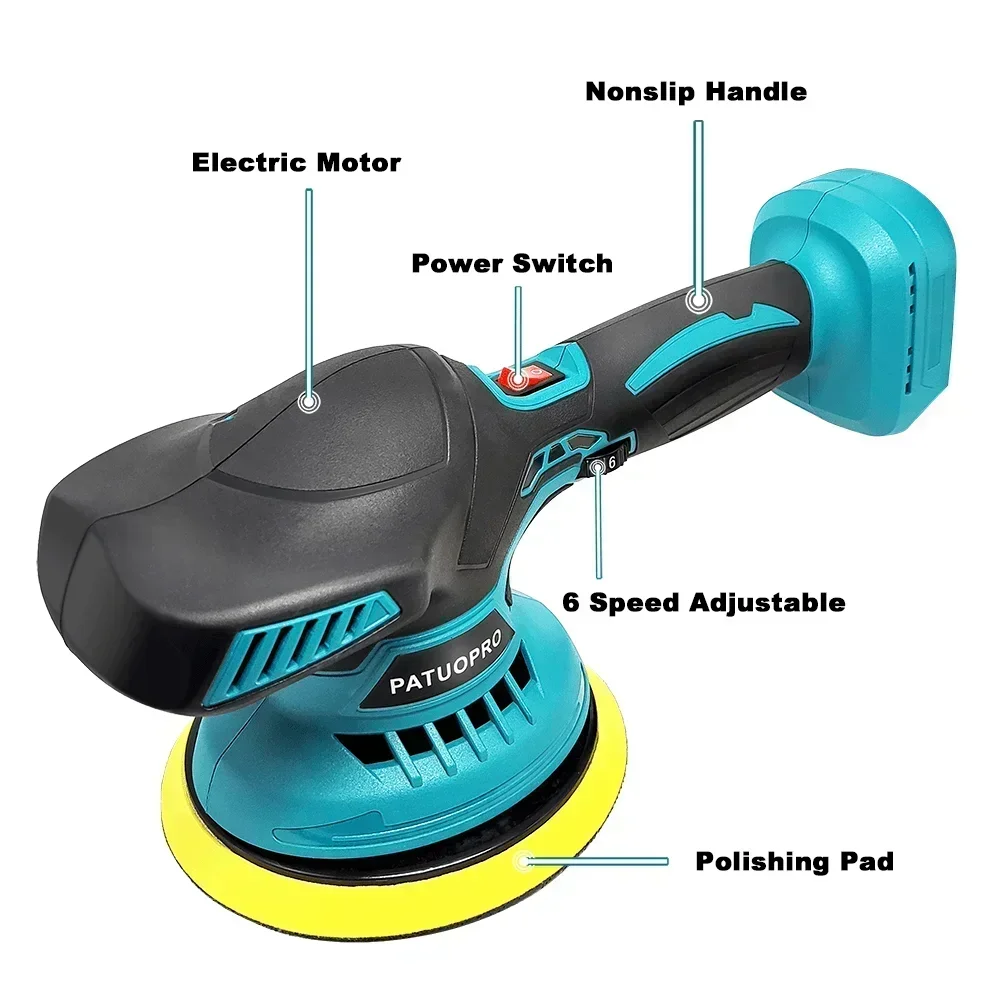 5000RPM 150MM Cordless Car Polisher 6 Gears Of Speeds Adjustable Rechargeable Electric Polishing Machine Fit Makita 18V Battery