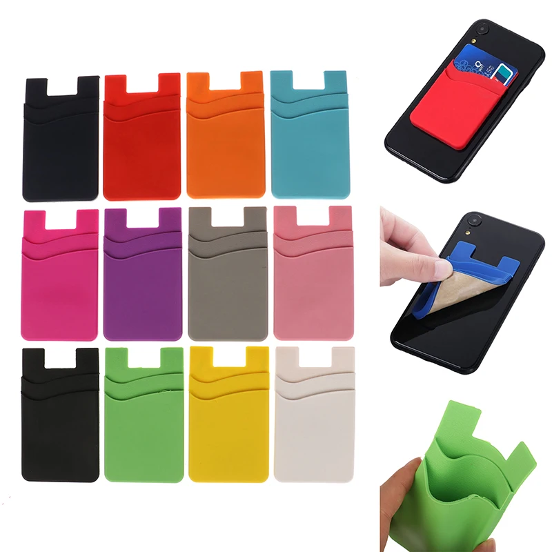 Adhesive Sticker Phone Back Cover ID Card Wallet Pocket Double-layer Silicone Mobile Phone Back Pocket Card Holder Case Pouch 2