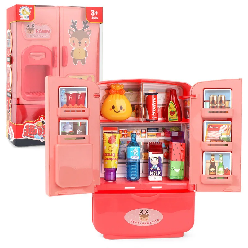 Pretend Play Simulation Kitchen Toy Mini Fridge Furniture Refrigerator  Accessories Cook Food Play House Toys For Girls Children