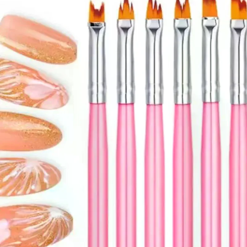 8Pcs Multifunctional Nail Art Brush Set - Oblique Gradient Smudge Sawtooth Pen Flower Petal Drawing Gel Nail Painting Tools