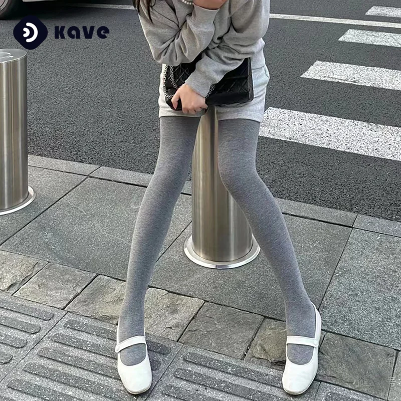 Kave 150g-220g Grey Style Knit Ribbed Pantyhose Women Winter Fleece Warm Stockings Black Striped Lace Tights Skinny Tights