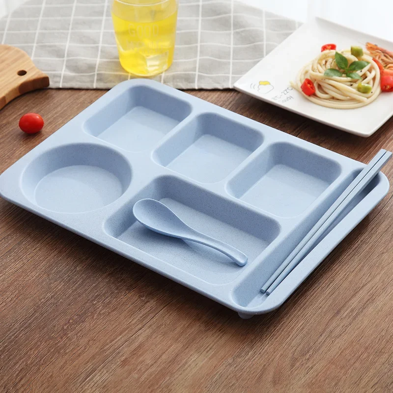 1Set Student Meal Plate Fast Food Bowls Anti-fall Household Meal Plate Separation Plate Bowl Cup Set Dinner Set Service Assiette
