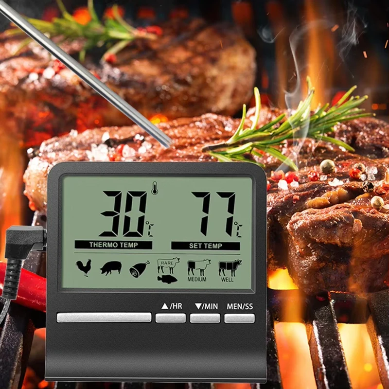 A86I-Kitchen Digital Cookingthermometer Meat Food Temperature For Oven BBQ Grill Timer Function With Heat Meter For Cooking