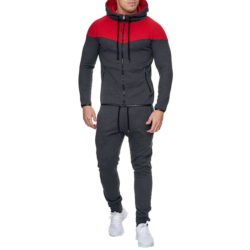 Spring Autumn Men's Sweatshirt Suit Letter Printed Zipper Pockets Hoodie+Drawstring Sweatpants Fashion Male 2Pcs Set