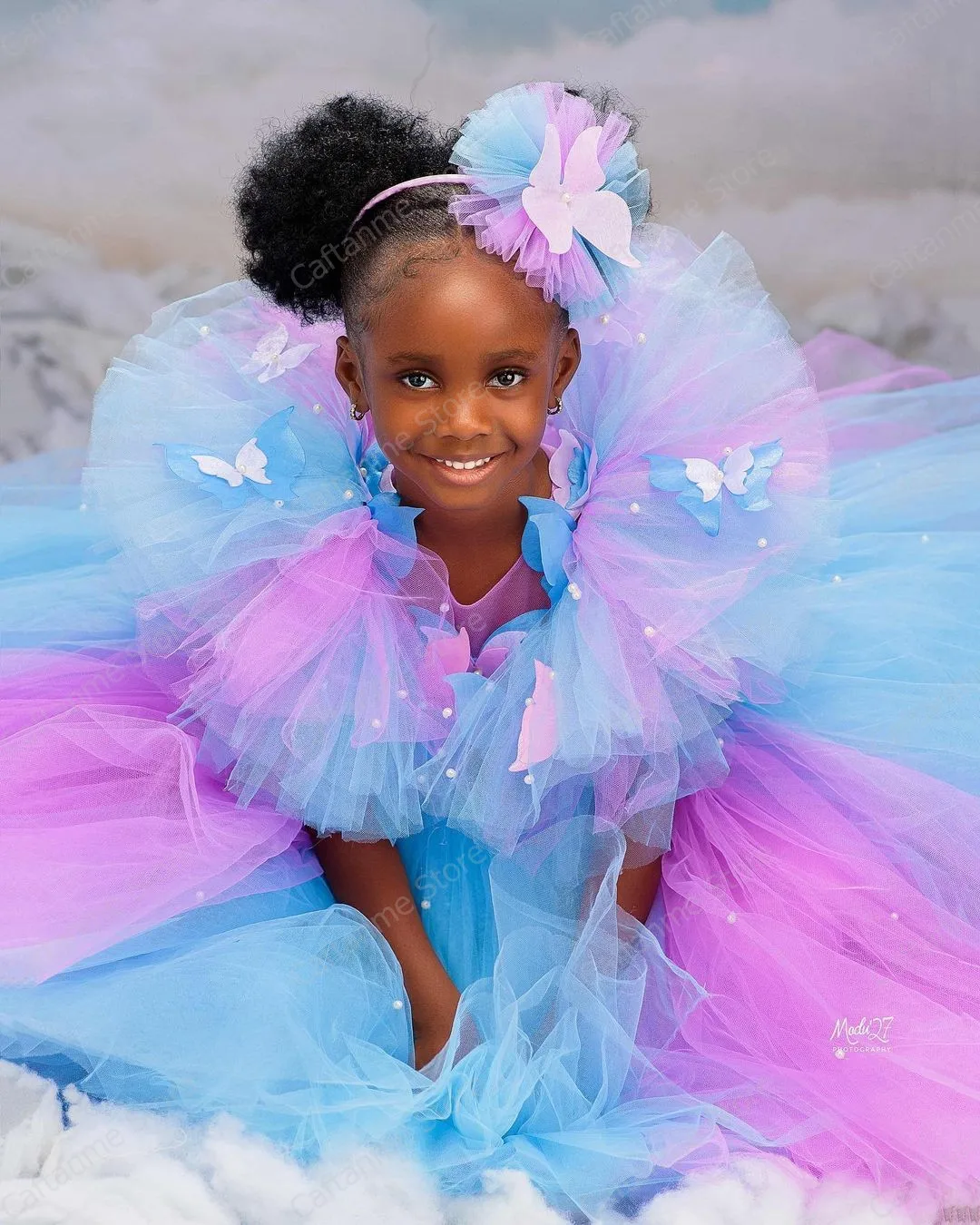 Robe tutu fille bleu ciel à paillettes dorées pour les princesses